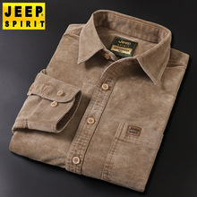 秋冬季男装灯芯绒衬衫宽松纯色时尚休闲上衣纽扣刺绣长袖厚款2080