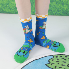 原創國潮品牌襪子女春季中筒襪彩色卡通插畫棉襪防滑吸汗女士短襪
