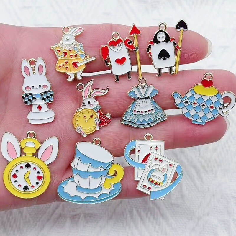 Cartoon Alice in Wonderland DIY Alloy Oil Dripping Accessories Sweet and Cute Rabbit Women's Bag Pendant