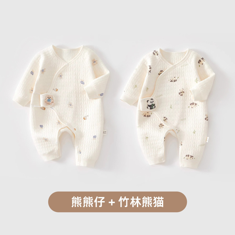 婧麒新生婴儿衣服秋冬季纯棉初生宝宝保暖连体衣夹棉小月龄和尚服|undefined
