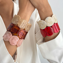 欧美跨境夸张ins风晕染树脂圆弧形拼接手链 时尚几何亚克力手镯女