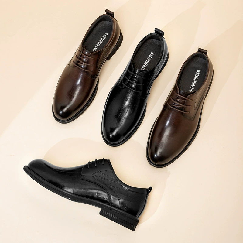 2024 новые мужские кожаные туфли в наличии для дропшиппинга, для делового повседневного стиля с эффектом увеличения роста, в британском стиле, свадебные туфли для жениха из первосортной телячьей кожи.