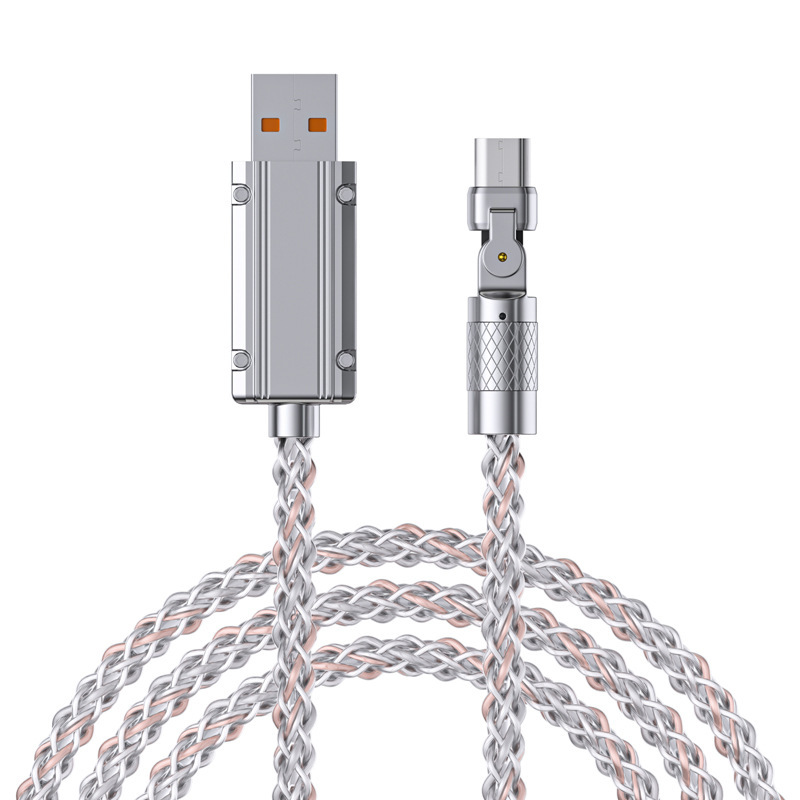 RGBカラフル亜鉛合金フラッシュ充電回転エルボ携帯電話データケーブル66W超速充車載グラデーション発光線|undefined