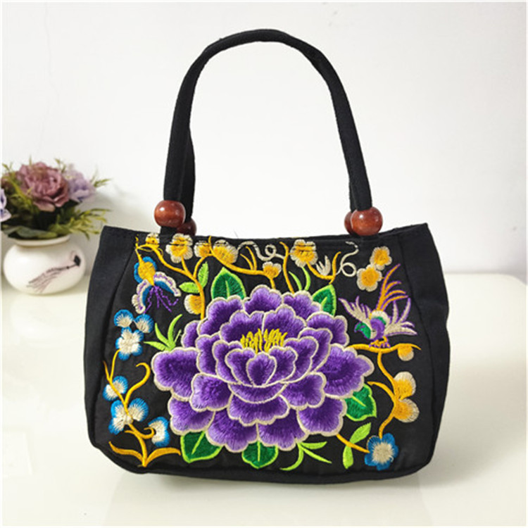 Suministro directo de fábrica bolso de estilo étnico de doble cara bordado lienzo pequeño bolso de mujer casual moda Retro