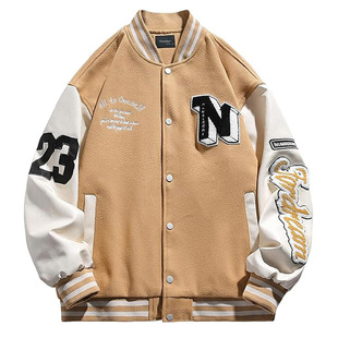 American Trendy Baseball Jacket Unisex Pu Leather Embroidered Patchwork Campus Casual Jacket Baseball Jacket