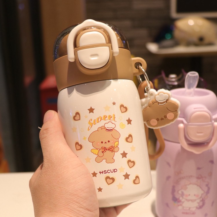 Taza de aislamiento para niños de alto valor facial lindo y pequeño portátil de doble bebida taza de agua de paja de acero inoxidable 2026 nueva estudiante