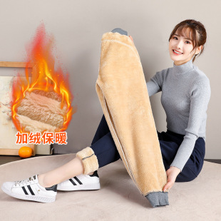 Velvet and Thickeneded Sports Pants for Women, High-Waisted, Loose-Fitting, Autumn and Winter Imitation Cashmere Casual Sweatpants, Outer Wear Cotton Sweatpants