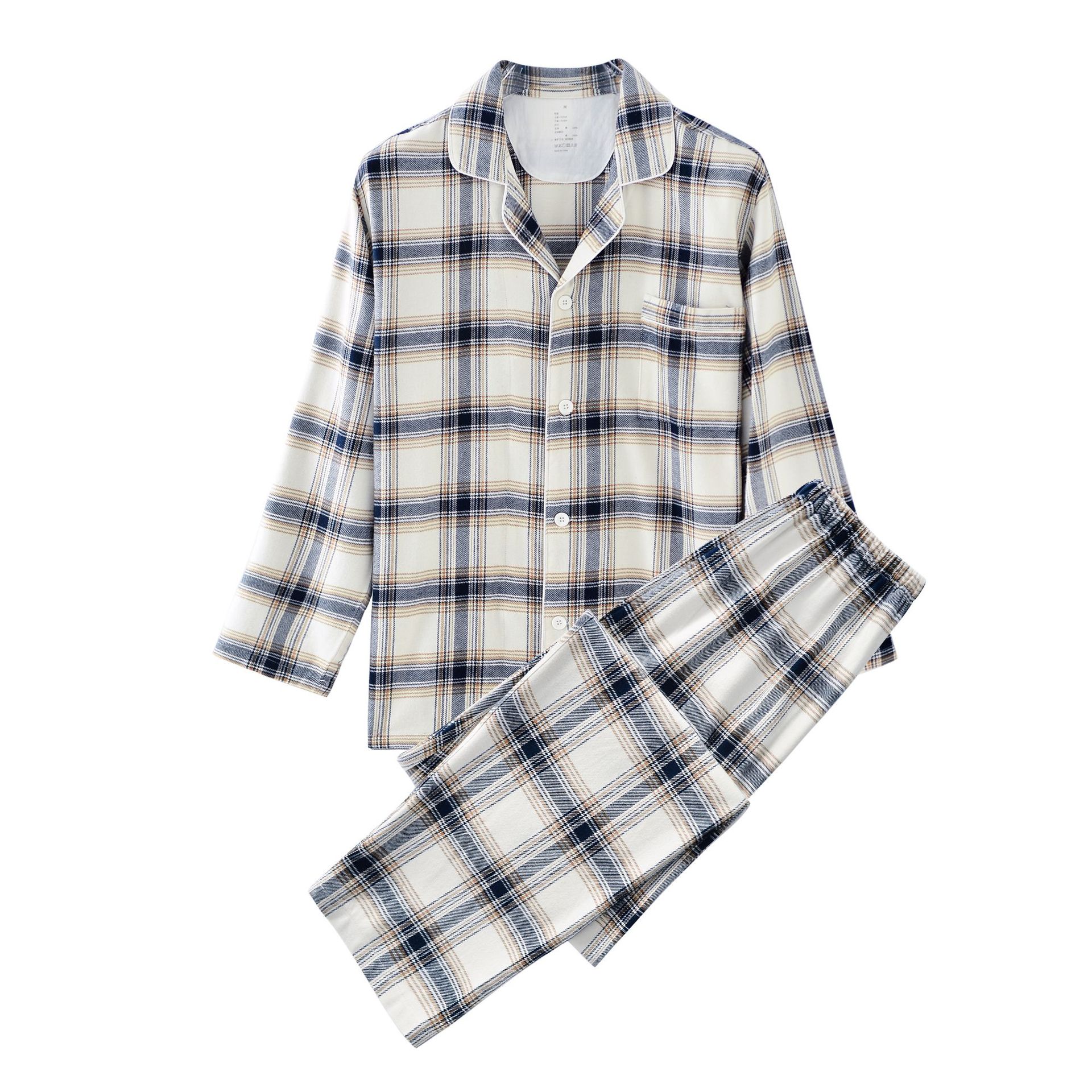 Men's beige blue line grid/flannel
