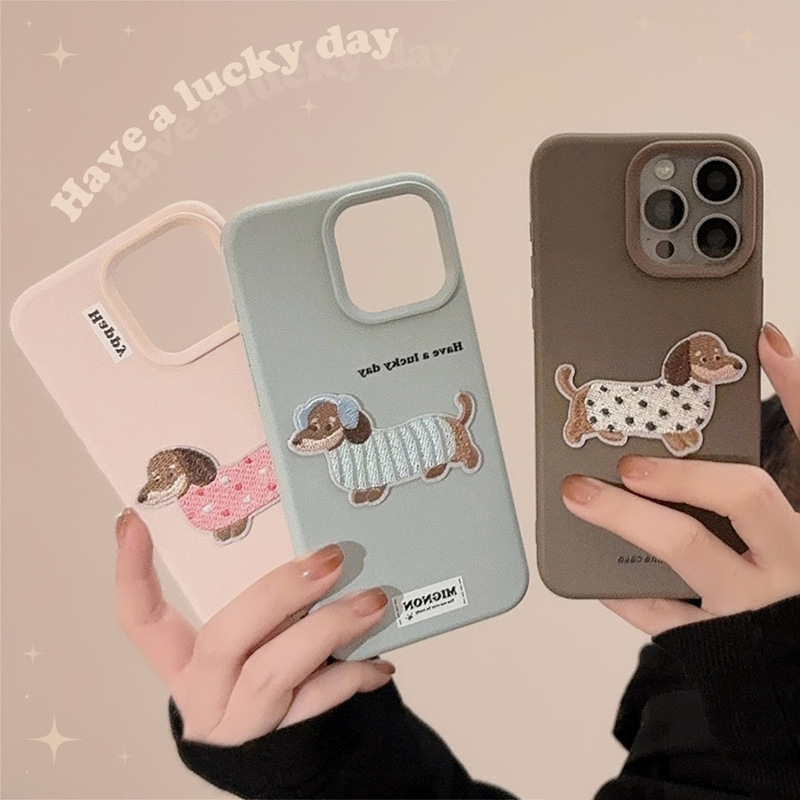 Ins Sweater Embroidered Puppy 15Pro Max Apple 16 Mobile Phone Case Stereo Iphone14 Suitable for 13 Silicone 17