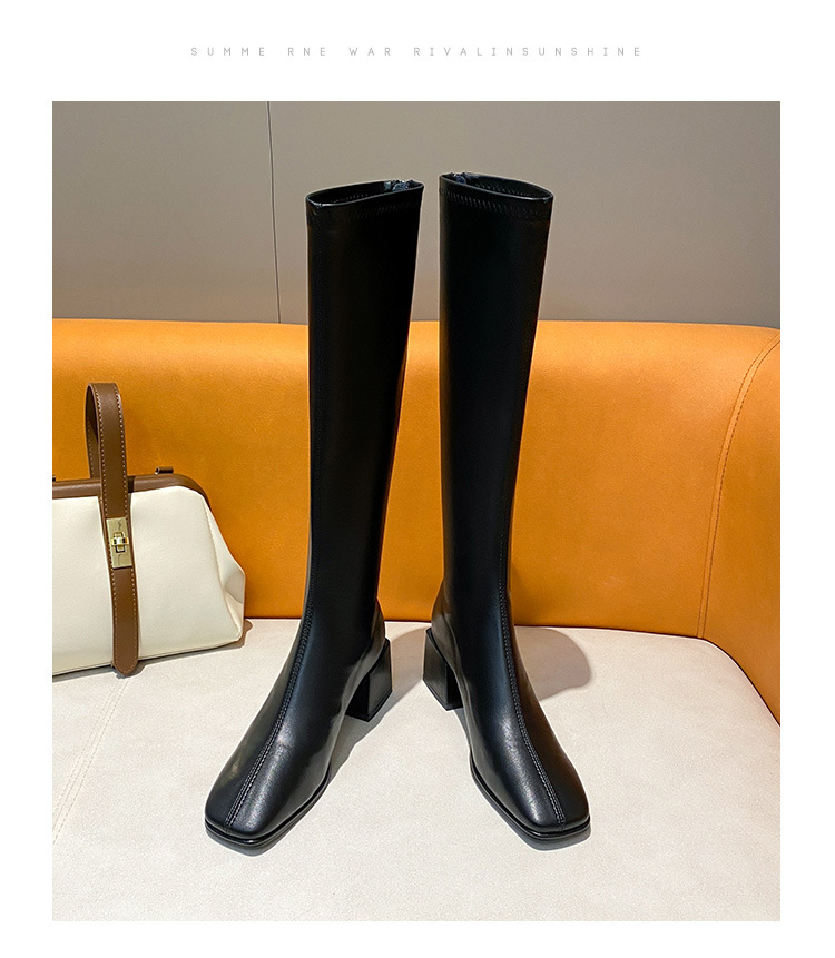 Chevalier en cuir véritable pour femme, nouvelle longueur aux genoux avec manches à talons hauts, bottes élastiques et fines, automne-hiver 2024_voghion.com