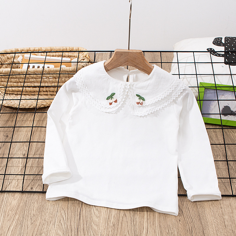 Girls' bottoming shirt large stretch girls' lace all-match shirt doll collar children's long-sleeved T-shirt Girl shirt