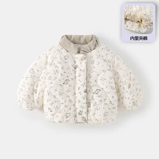 女童冬季夹棉加厚棉袄洋气碎花小女孩保暖棉服甜美可爱上衣外套潮