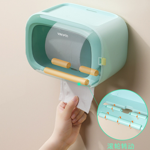 Roller paper towel holder without punching, household paper towel holder, bathroom tissue storage wall-mounted creative toilet roll holder