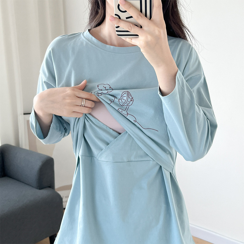Spring and Autumn Thin Long Sleeve T-Shirt 95 Cotton High Quality Maternity Top Bottoming Shirt with Nursing Pad for Outerwear and Nursing Clothes
