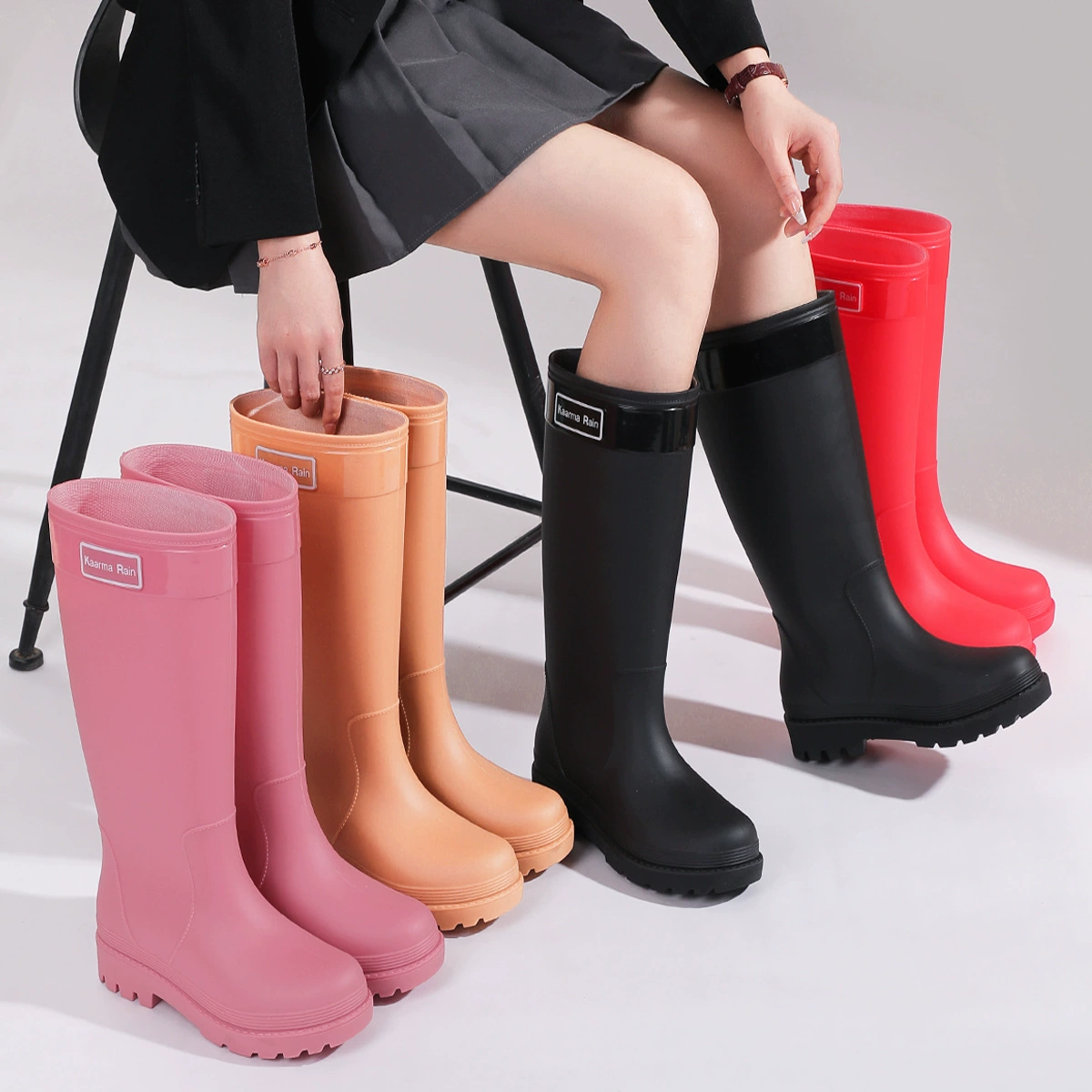 Новые модные женские высокие водонепроницаемые резиновые сапоги для кухни, утепленные, для взрослых, кросс-бордер