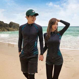 Large Size Korean Diving Suit Female Couple Long Sleeve Jellyfish Swimsuit Split Zipper Sunscreen Trousers Snorkeling Suit