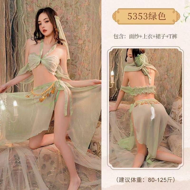 Adult Hanfu-Inspired Lingerie Set with Butterfly-Tie Split Skirt and Sheer Polyester Detailing — detail image 2