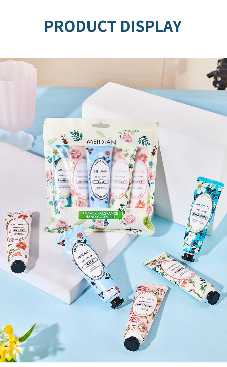 Meidian floral hand cream set 5 pieces bagged hand cream box_voghion.com