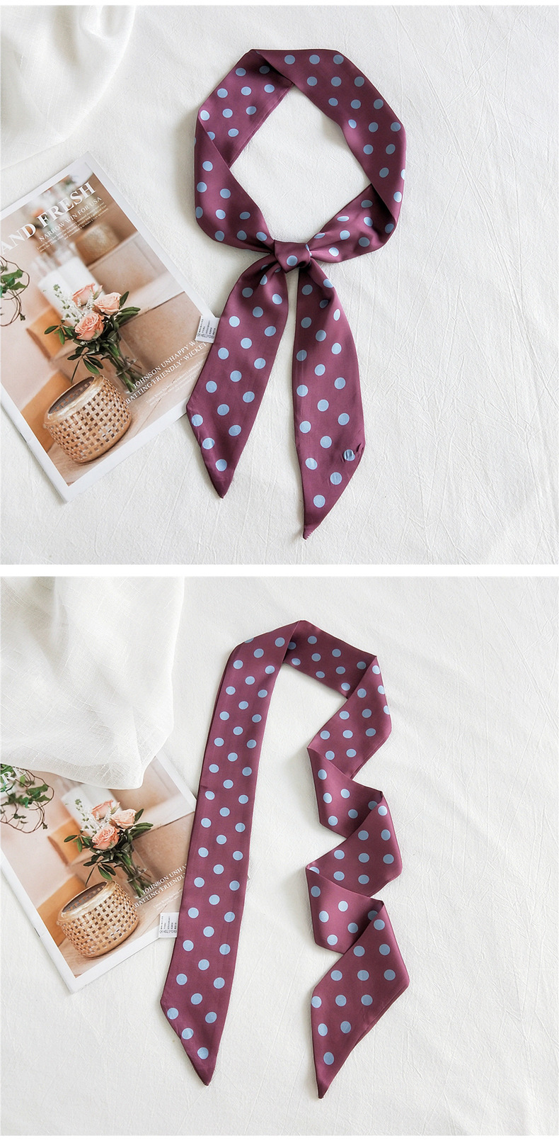 30g Weight Silk Scarf Classification Travel Occasion Unisex Gender Sweet Style Khaki, Grey, White, Purple, Red, Green, Blue, Yellow, Black Color Fashion Narrow Long Small Silk Scarf 10