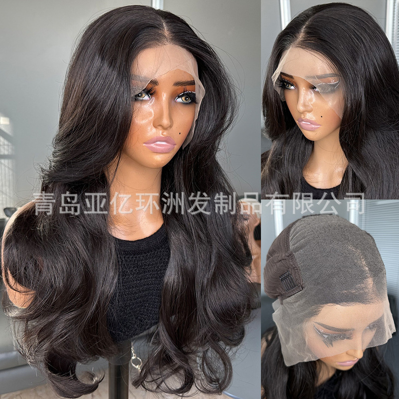 Factory European and American wig front lace chemical fiber headgear natural color front eight bangs high temperature Japanese silk simulation human hair