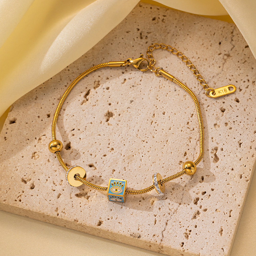 25g Weight 0.03µm-0.05µm Gold Plating Thickness PVD Coated Gold Plating Process 18K Real Gold Plated Plating Material 304 Stainless Steel Pendant Material Zircon Inlay Material Bracelets Classification 304 Stainless Steel Chain Material Cuban Link Chain Curb Chain, box chain, Twisted Rope Chain, snake chain, figaro chain Chain Type 1 Piece Quantity Daily Occasion 304 Stainless Steel Material Eye, Flower, Butterfly Pattern Women's Gender Casual, Simple Style Style Enamel, Inlay Craft Casual Simple Style Eye Flower Butterfly Titanium Steel Zircon Bracelets In Bulk 13