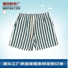 定制沙滩裤 夏季百搭刺绣logo条纹系绳休闲沙滩短裤