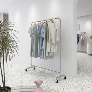 Floor hanger wholesale stainless steel hanger clothing store display rack Island rack with wheels mobile gantry