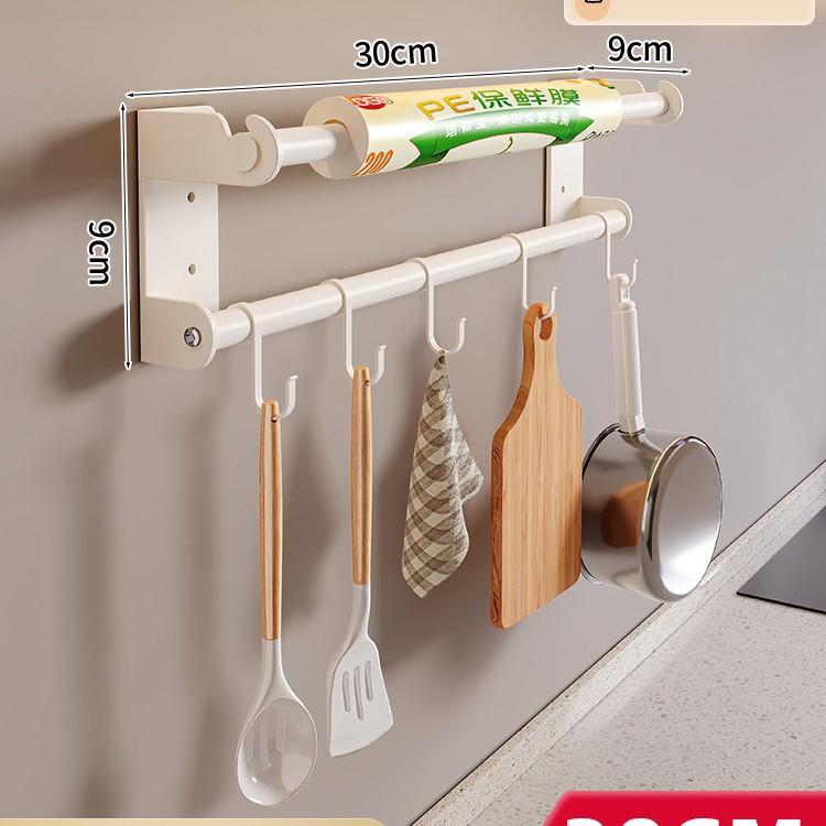 Marco de gancho de cocina blanco, poste de gancho sin perforación, soporte de cuchara de espátula de pared de cocina, estante de almacenamiento de gancho de fila