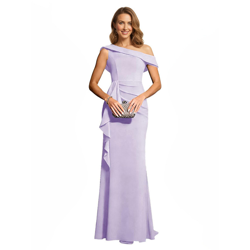 Cross-Border Amazon Best-Selling Long Gown, One-Shoulder Mermaid Evening Dress, Bridesmaid Dress, Wedding Dress, Socialite Party Dress for Women