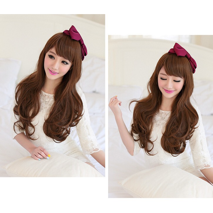 Wig Women's Full Head Oblique Bangs Large Wave Universal Simulation Hair Internet Red Same-style Face Repair High Cranial Sweet Wig Cover Wig Women's Full Head Oblique Bangs Large Wave Universal Simulation Hair Internet Red Same-style Face Repair High Cranial Sweet Wig Cover