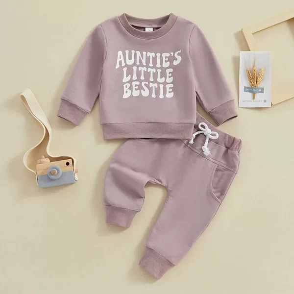 In Stock European and American spring boys and girls long-sleeved sweater + solid color casual pants suit cross-border exclusive for two-piece foreign trade