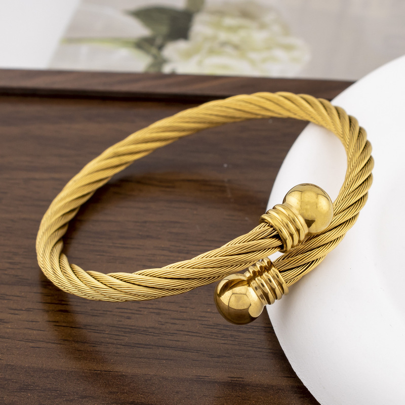 Cross-Border Popular Spot Supply Stainless Steel Wire Rope Bracelet Wire Bracelet Wrapped Open Titanium Steel Bracelet