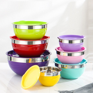 Cross-border Stainless Steel Baking Egg Basin Deepened Thickened Splash-proof Non-slip Silicone Bottom Egg Bowl Graduated Salah Basin