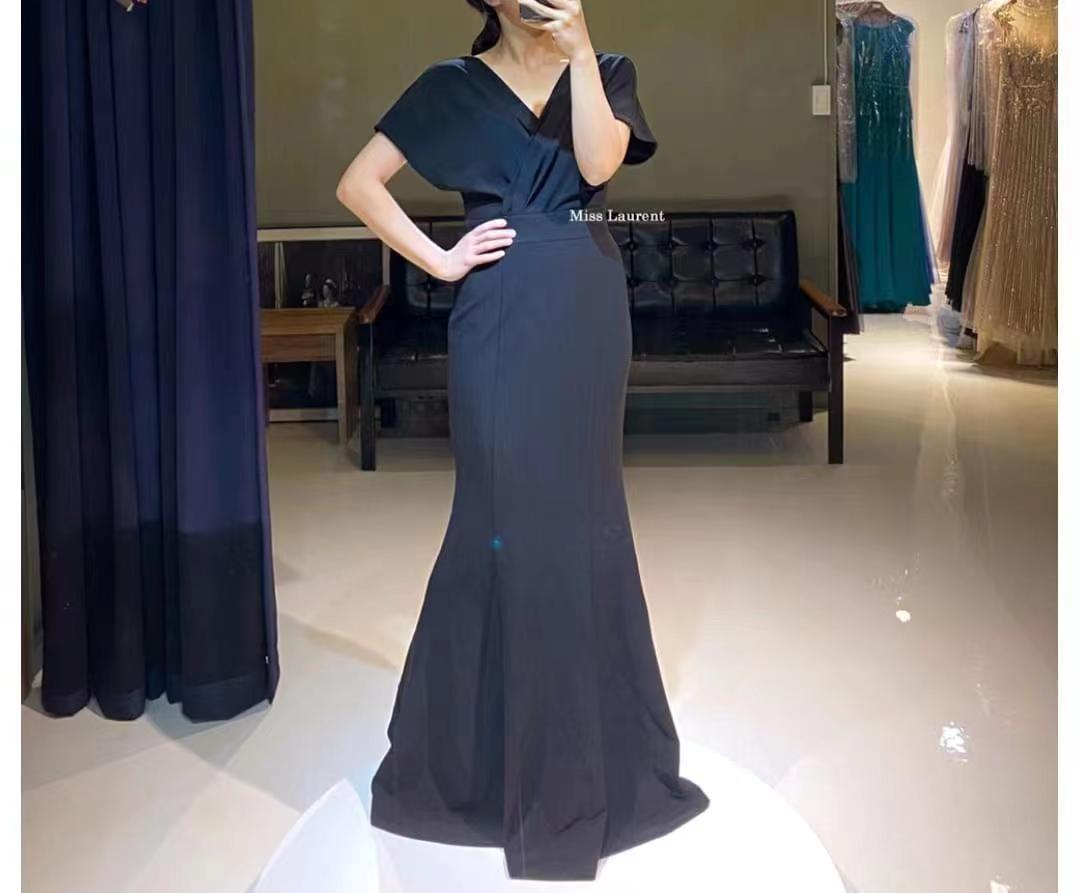 Comercio exterior europeo y americano Amazon AliExpress deseo vestido de noche de las mujeres negro v-cuello largo piso-longitud elegante vestido de noche