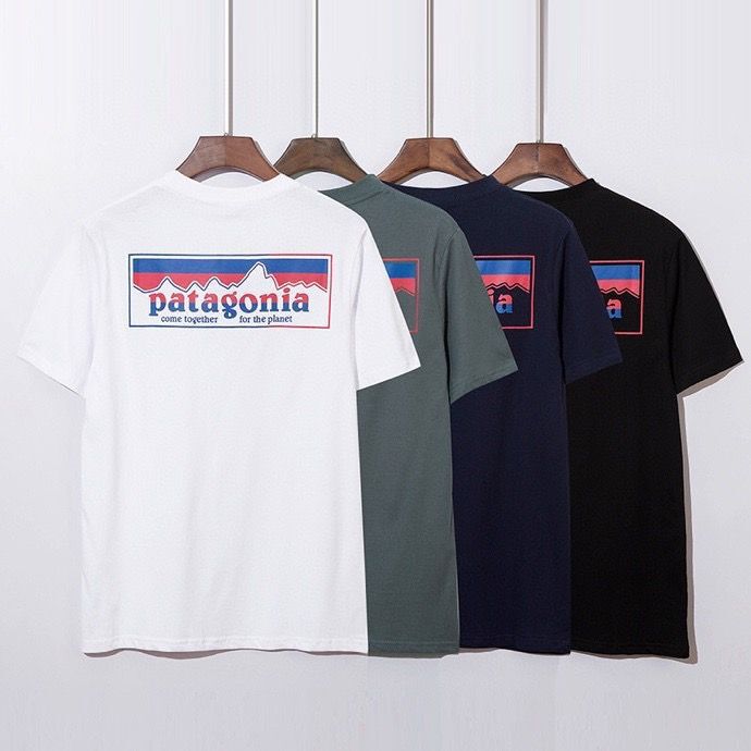 Unisex Patagonia short-sleeve T-shirt with mountain print on the back, available in multiple colors for men and women, outdoor mountain style Unisex Patagonia short-sleeve T-shirt with mountain print on the back, available in multiple colors for men and women, outdoor mountain style