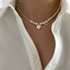 Fashionable necklace from pearl with tassels, asymmetrical chain for key bag , silver 925 sample