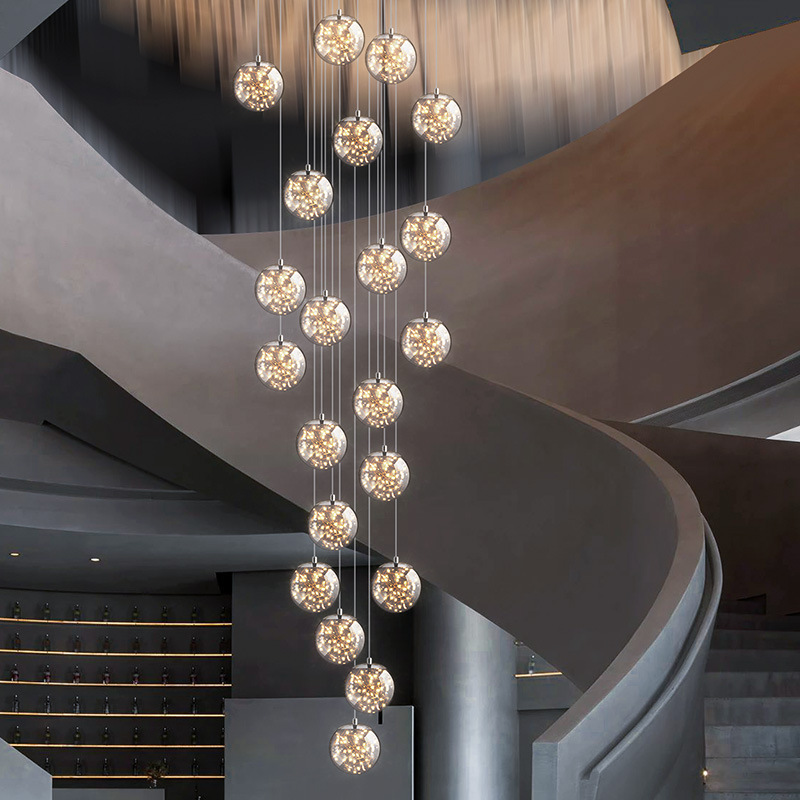 楼梯灯长吊灯现代简约别墅复式楼loft中空旋转创意满天星客厅吊灯|ms