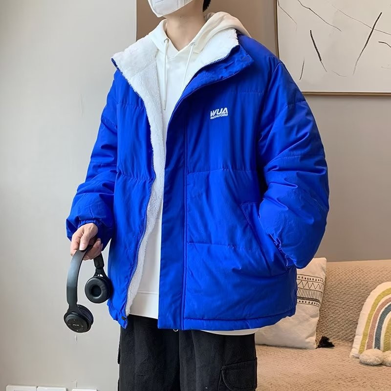 Winter Down Cotton-padded Coat Men's Hong Kong 스타일 Vertical Collar Thickened Cotton-padded Coat Loose Korean 스타일 Ins Fashionable All-match Couple's Bread 세트