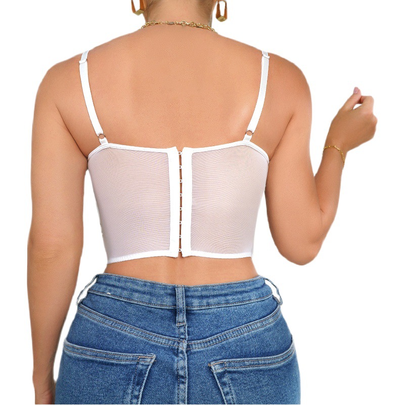 Corsé Sexy con Diseño de Espina de Pescado, Estilo Europeo y Americano, con Bordado de Encaje, Cierre de Botones, Transparente y Ajustable.