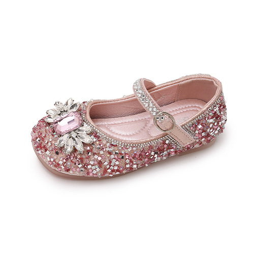 Children's Small Leather Shoes  Spring and Autumn Girls' Bow Sequin Princess Shoes Cartoon Frozen Dance Shoes