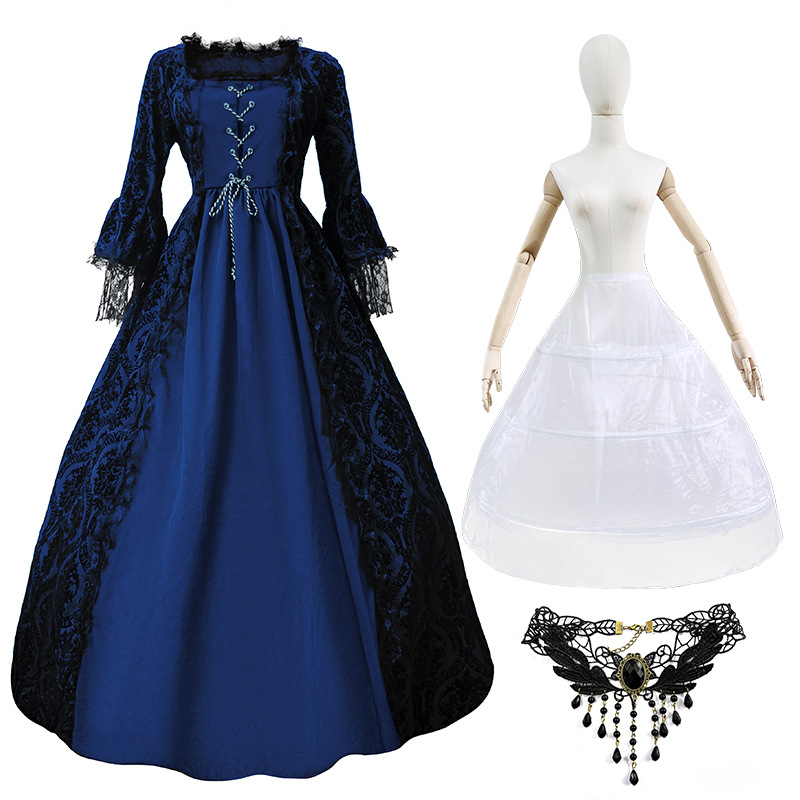S-5xl más tamaño vestido de corte de alta gama encaje costura gran swing vestido retro medieval renacimiento vestido