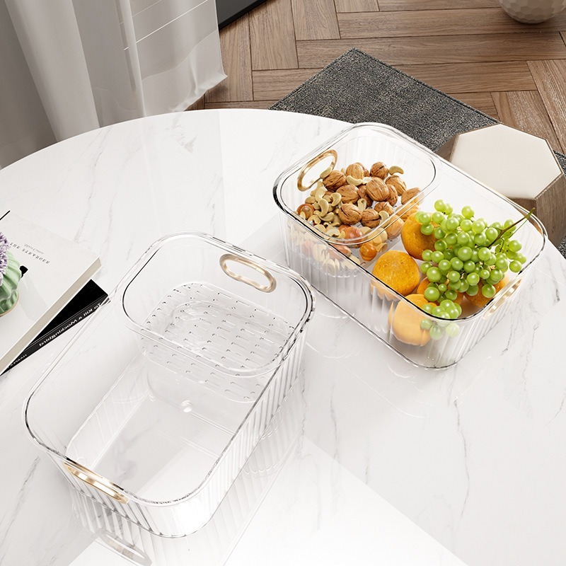 Bandeja de frutas de doble capa perezosa, canasta de drenaje de lujo ligero, bandeja de almacenamiento de dulces y bocadillos en la sala de estar, dispositivo de caja de semillas de melón