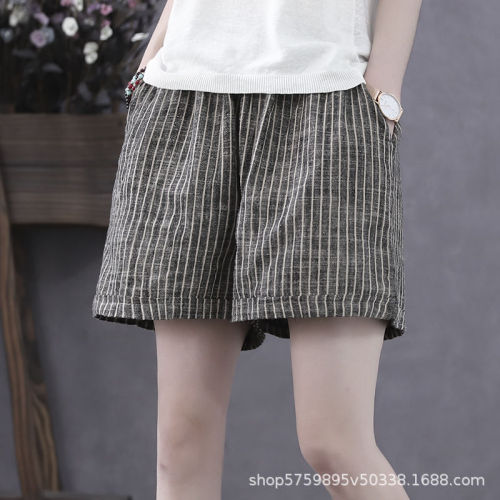 Shorts for women, summer cotton linen shorts for women, outerwear, large size loose high-waisted Korean style casual pants, wide-leg pants for women in summer