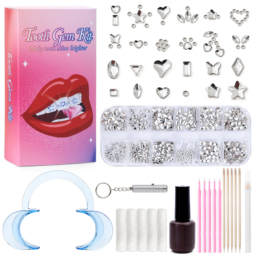 흰색 대형 12 그리드 치과용 드릴 세트 [접착제가 포함된 색상 상자]