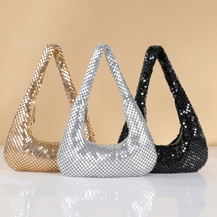 Spot New Cross-Border High-End Hand-Held Party Dinner Bag Sequins Shiny Trendy Fashion Women's Armpit Bag for Women