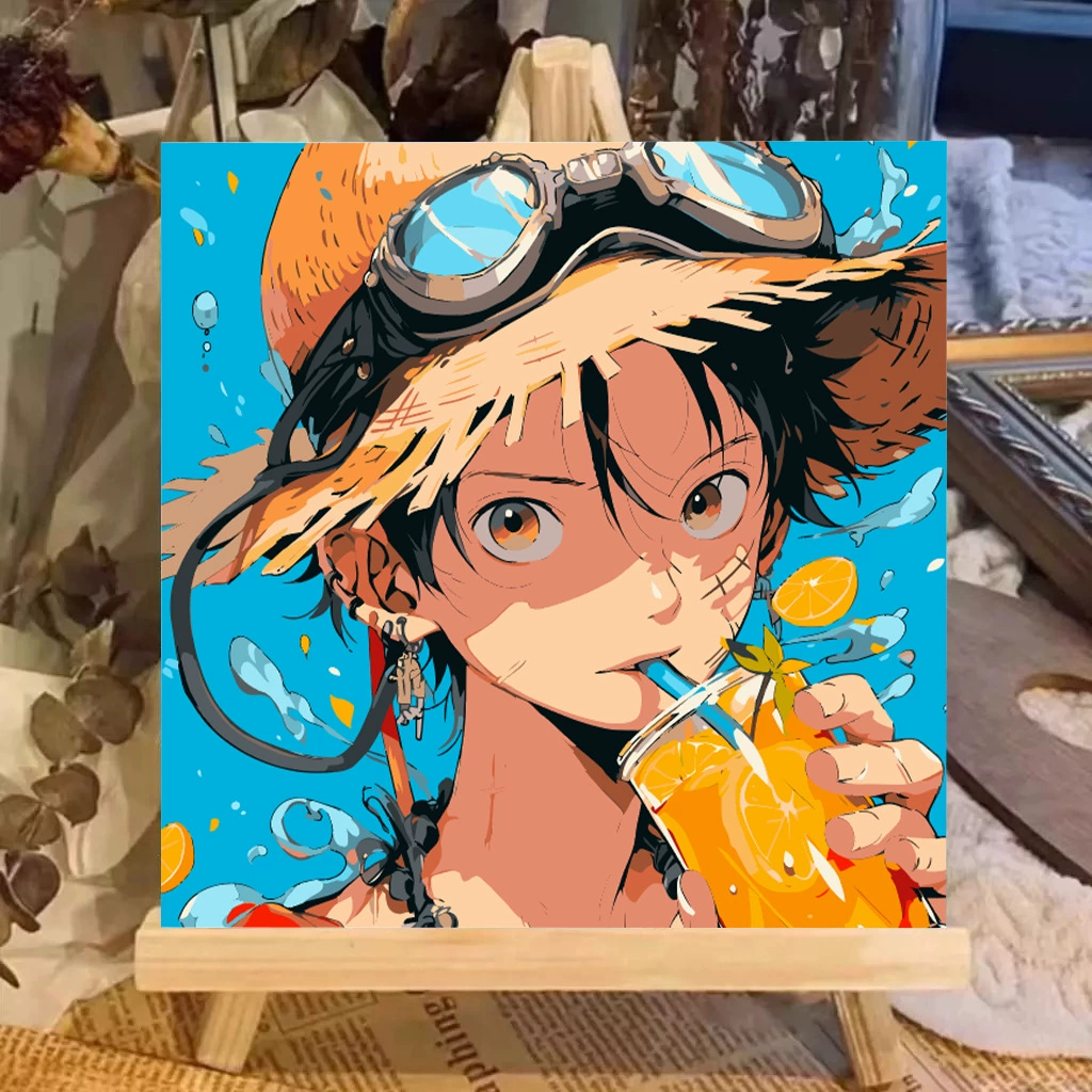 One Piece цифровая масляная живопись DIY раскраска, ручная роспись, Луффи Зоро, аниме-постер, ручная работа