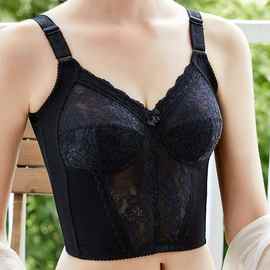 大胸显小收胃收副乳长文胸罩无钢圈款调整型女美体全罩杯内衣