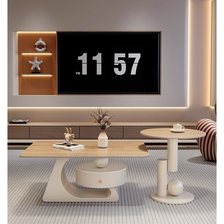 Crema rectangular madera tabla de mesa de mesa de roca lujoso moderno simple hogar pequeño sala de estar nueva mesa de alta calidad