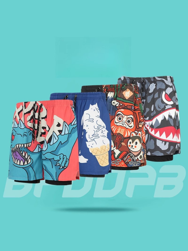 Double-Layer Swimming Trunks Hot Springs Beach Trunks for Men and Women Beach Trunks for Seaside Surfing Swimsuit suit Anti-Embarrassment Quick-Drying Casual Sports Pants