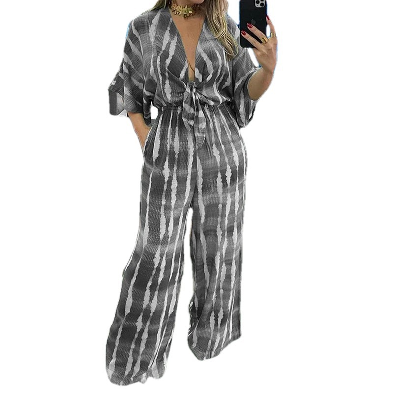 AliExpress 2023 nuevo otoño europeo y americano ropa de mujer simple sexy con cuello en v encaje suelto de manga tres cuartos mono image 7